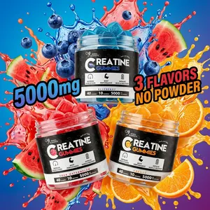 Creatine Monohydrate Infused Sugar Free Fruit Gummy Candies, Orange Blueberry Watermelon Flavors Adult Daily Chewy Snack,40 Count | Gomitas de Creatina