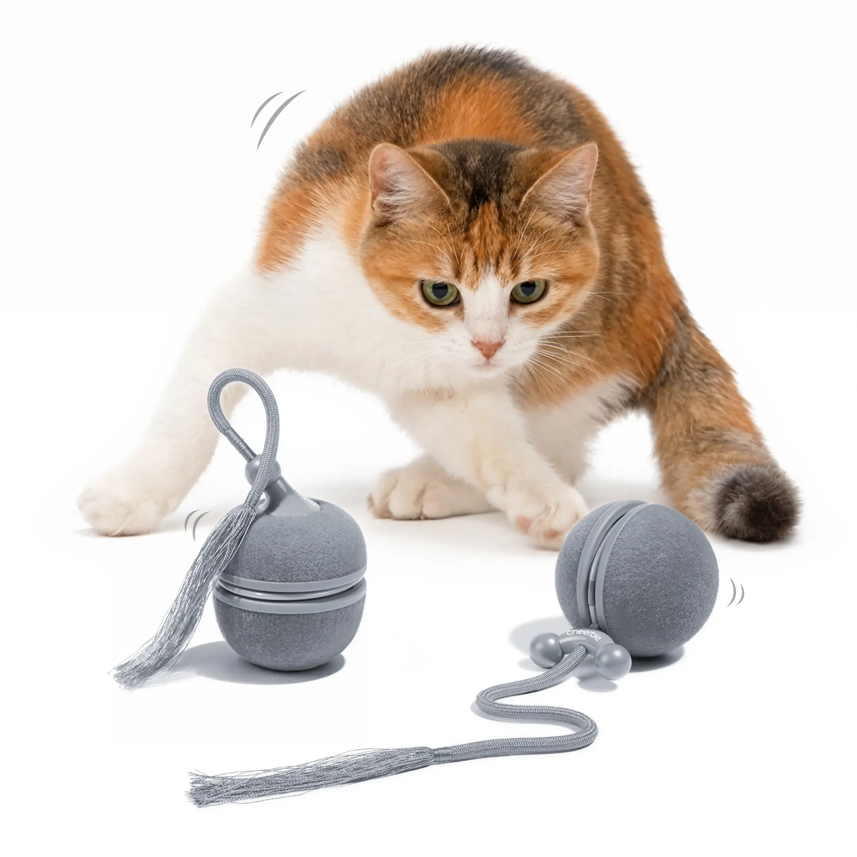 Cheerble 2 in 1 Interactive Cat Toys for Indoor Cats - Wicked Ball Duo2 Automatic Cat Toy, Dual Interchangeable Shells, Electric Moving Cat Ball with Tail & Chirping Sounds