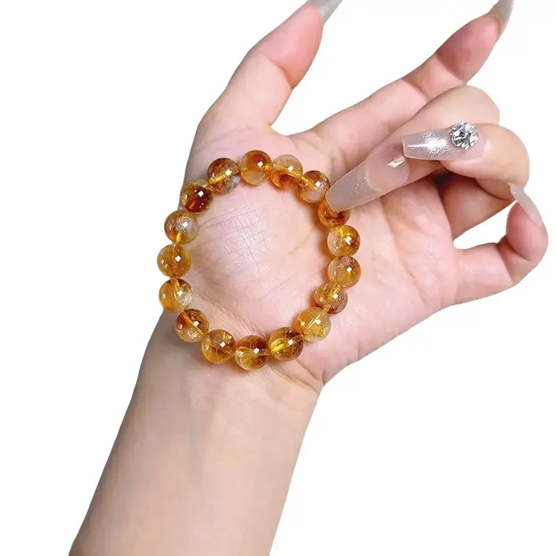Handcrafted Brazilian Citrine Bracelet with 8mm Faceted Beads, Unisex Stretch Cord for a Comfortable Fit and Daily Wear, Adults, Bead Chain, Cord Chain, Anniversary, Lightweight Design, Natural Inclusions