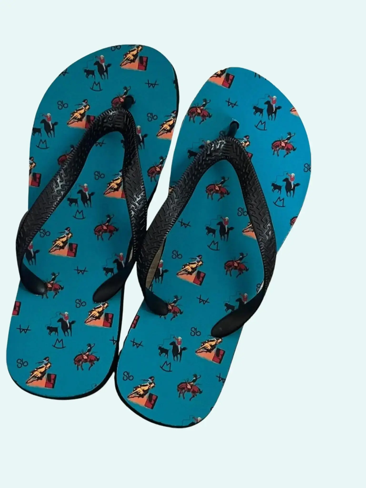 Turquoise Vintage Cowboy Flip Flops - Flip Flops for Summer - Stylish Footwear for All Seasons