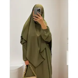 Plus Size Women's Polyester Maxi Loose Fit Long Sleeve Batwing Pullover with Hijab, 100% Polyester, Non-Stretch, Solid Color, Casual Weekend Wear, All Seasons