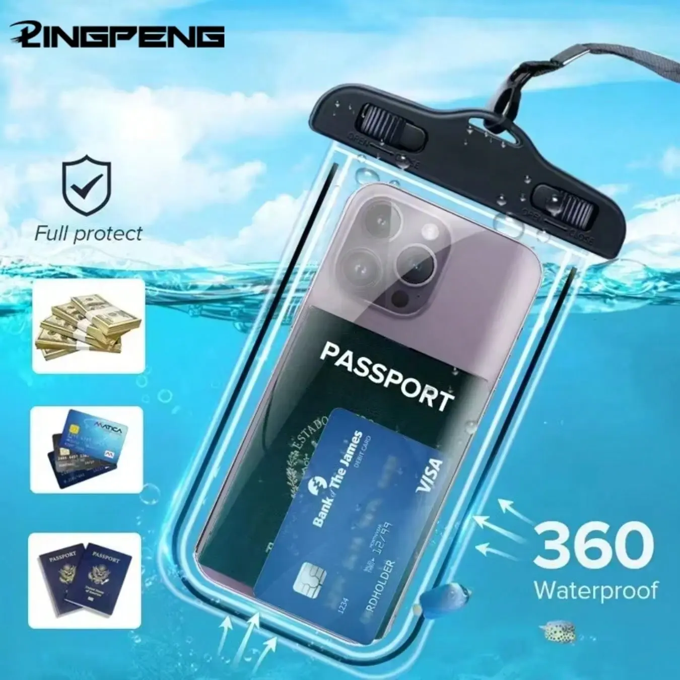 Waterproof Protective Smartphone Case with Touch Screen Support, Transparent Seal Cover for Swimming Rafting Diving Outdoor Activities Cellphone