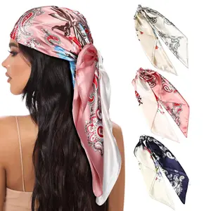3Pcs/Set 35” Large Head Scarf Silk Feeling Bandana Square Scarf for Women Fashion Dating Travel Multifunction Hair Kerchief Scarves