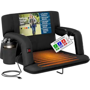 Heated Reclining Stadium Seat for Bleachers – Wide Bleacher Chair with Back Support and Cushion, Armrests, Side Pockets, & Hook – Stadium Seats Chairs for Camping, Kayak, Paddle Board & More