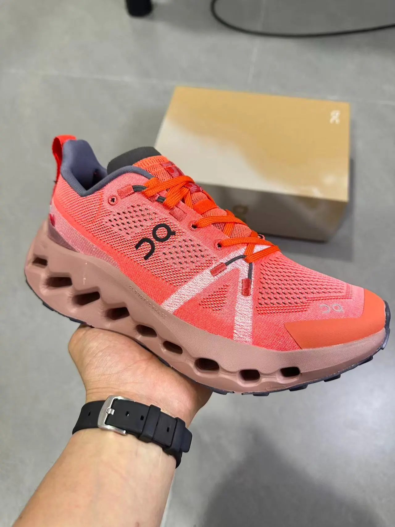 Coral Orange Breathable Honeycomb Mesh Running Sneakers, Dusty Pink Multi-Hollow Shock Absorbing Thick Cushion Athletic Trainers, Unisex Lightweight Non Slip Footwear For Couple Matching Daily Walk Marathon Gym Outdoor Trekking