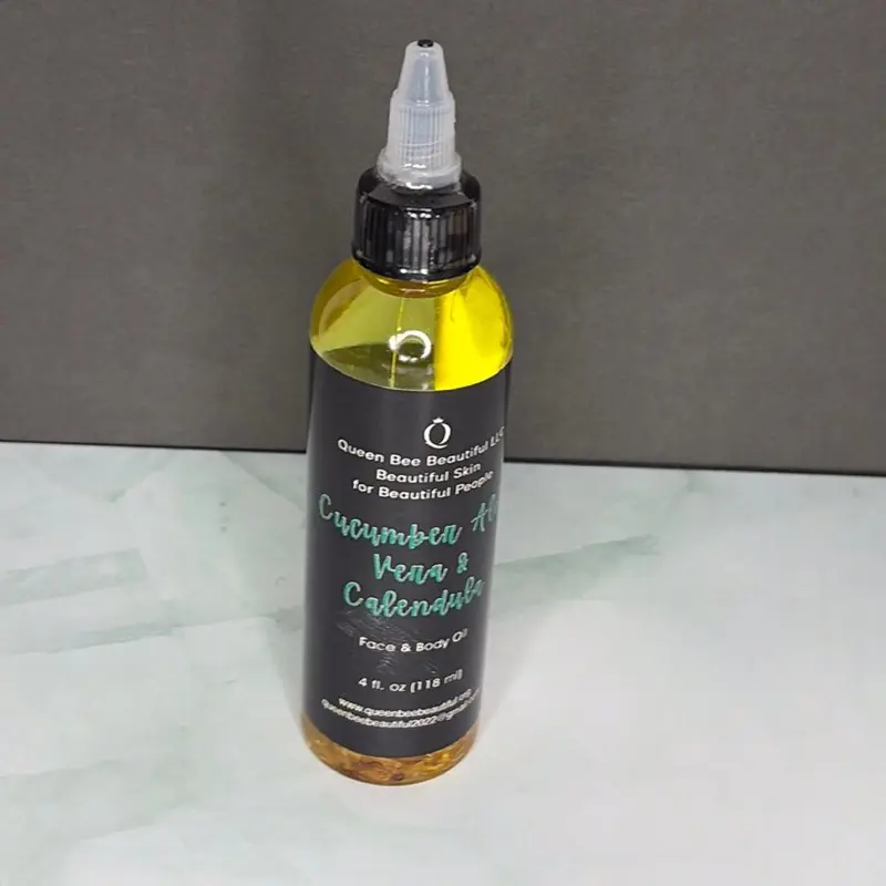 Organic Face & Body Oil with Cucumber & Calendula - Hydrating Moisturizer for Sensitive, Dry & Acne-Prone Skin - Non-Toxic Formula, 4 fl oz, Body Care, Moisture
