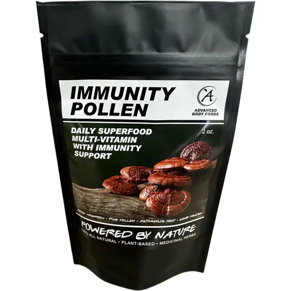 Advanced Body Foods Immunity Pollen - Natural Defense Blend with Reishi Mushrooms & Astragalus Root for Immune Support & Energy Boost - 2 Oz Bag