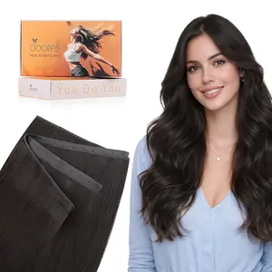 DOORES Butterfly Weft Hair Extensions Human Hair Genius Weft PU 14-24inch Seamless Hand Tied Double Weft PU Extensions with Micro Beads