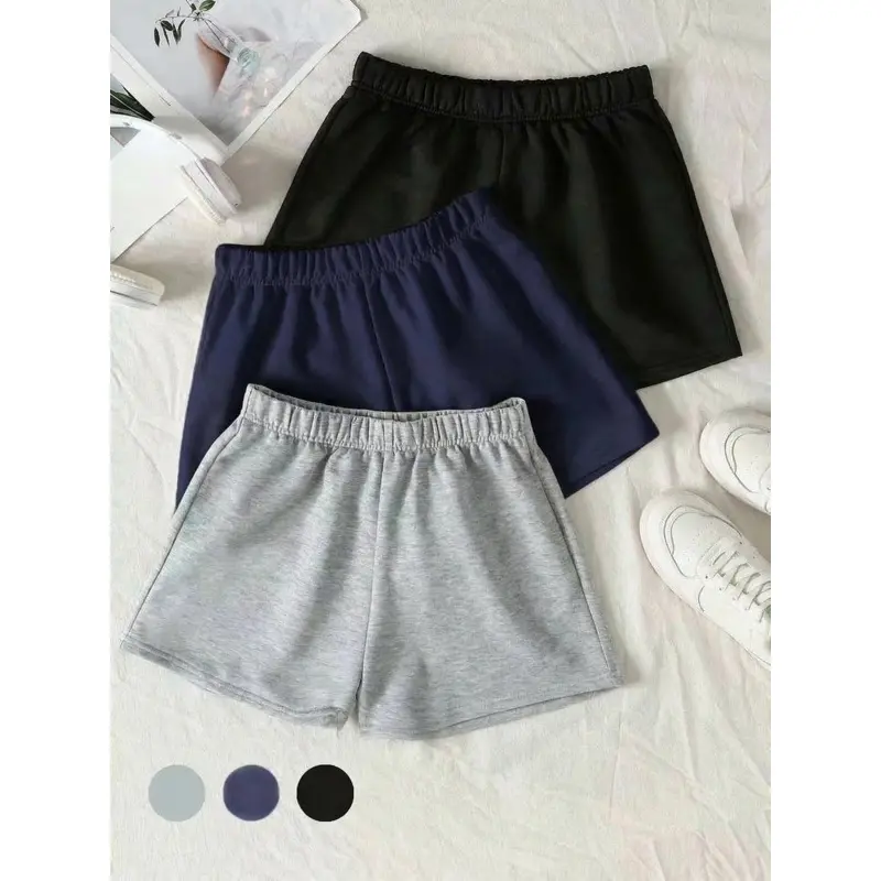 [Girls' Knit Shorts Set] Tween Girl Knit Loose-Fit Shorts 3pcs - Girls' Multi-Functional Casual Athletic Shorts 3-Color Set, Perfect for Outdoor