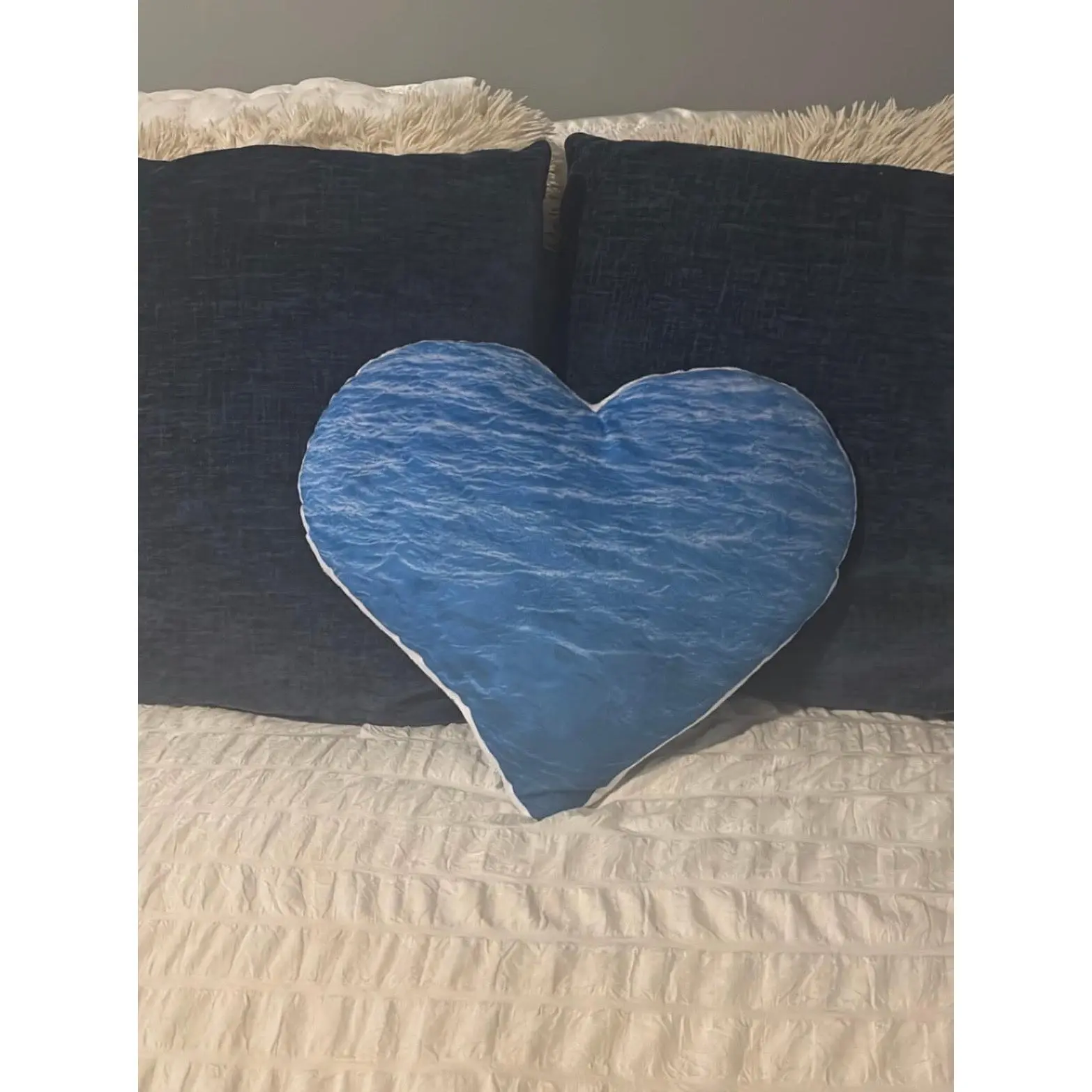 Heart Pillow, Ocean Wave Blue Custom Shaped Decorative Pillow