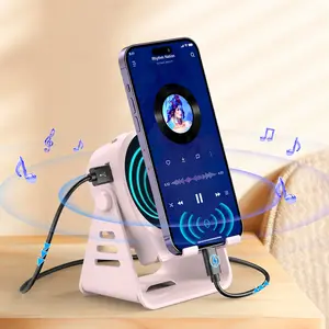 Wireless Induction Audio Speaker Stand, 5in1 Cellphone Holder, PhoneHolder,3500mAh Rechargeable Emergency Power Bank,360° Adjustable Mobile Tablet Stand with Colorful Ambient Light Gifts for Men Women FathersDayGift SummerWins