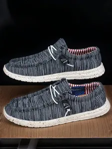 Men's Loafer Shoes with Decorative Laces, Casual Comfortable Slip-On Design, Anti-Slip Breathable Sports Shoes for Spring & Summer, Walking Shoes