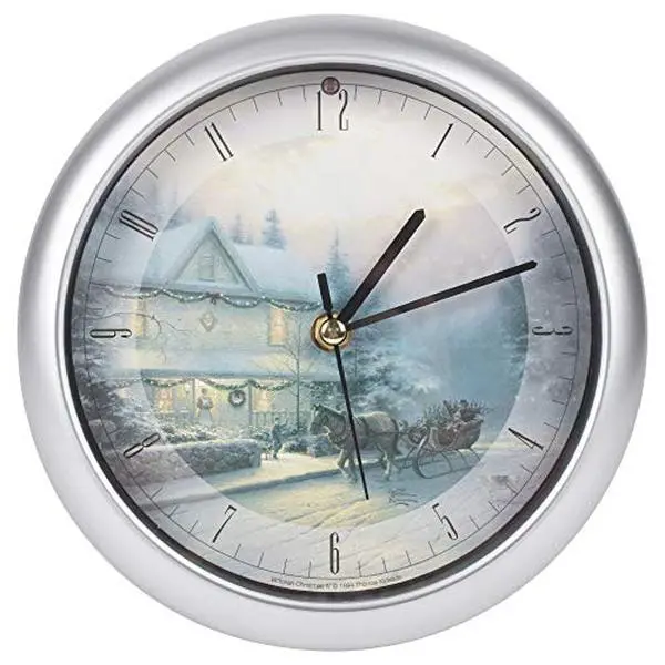 Thomas Kinkade Victorian IV Silver Tone 8 x 8 Christmas Wall Clock - Collectible Holiday Art Wall Clock, Battery Operated Quartz Movement, Vintage Victorian Style Christmas Decor for Living Room, Kitchen & Collector's Display, Holiday Gift
