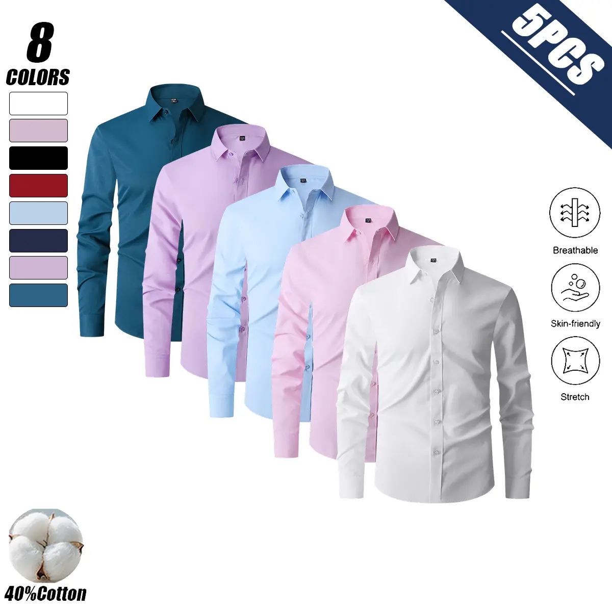 Men’s slim-fit elegant long-sleeve button shirt — lightweight polyester fabric with a smooth feel; suitable for casual and formal occasions; refined style; durable fabric; comfortable all year round; formal attire; stylish look; office wear; modern menswe