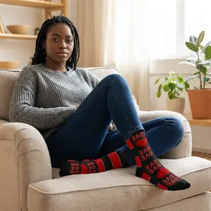 LOVE Heart Pattern Socks | Sublimation Socks, Red Black Stripe
