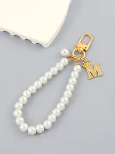 Vintage Fashion Zircon Crown Initial Keychain, Artificial Pearl Beaded Keyring for Bags, Elegant Letter Charm Accessory