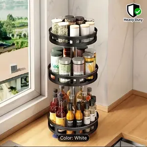3-Tier Rotating Spice Rack Organizer - Heavy-Duty Metal Countertop Spice Shelf, Space-Saving Turntable Spice Organizer for Kitchen, Cabinet, Dining Room - Easy-Clean Surface & Stable Base