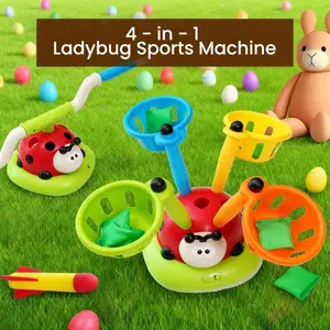 4-In-1 Insect Sports Machine Set for Ages 3+, Includes Ring Toss, Jump Rope, Rocket Launcher, Sandbag Throw, Remote Control, Home & Outdoor Use