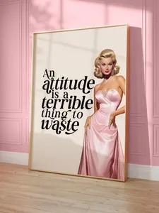 Retro Woman Quote Printable Wall Art, An attitude is a terrible thing to waste, Trendy Wall Art, Bedroom Decor, Funny Quote Print, Attitude Quote, Retro Housewife Vintage Poster, Feminist Gift