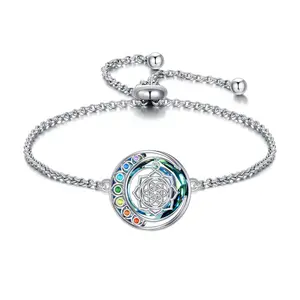 MEIDERBO Dream Chaser Chakra Flower of Life Bracelet 925 Sterling Silver Healing Energy Pendant Bella Chain Adjustable 7+2 Inch Spiritual Jewelry