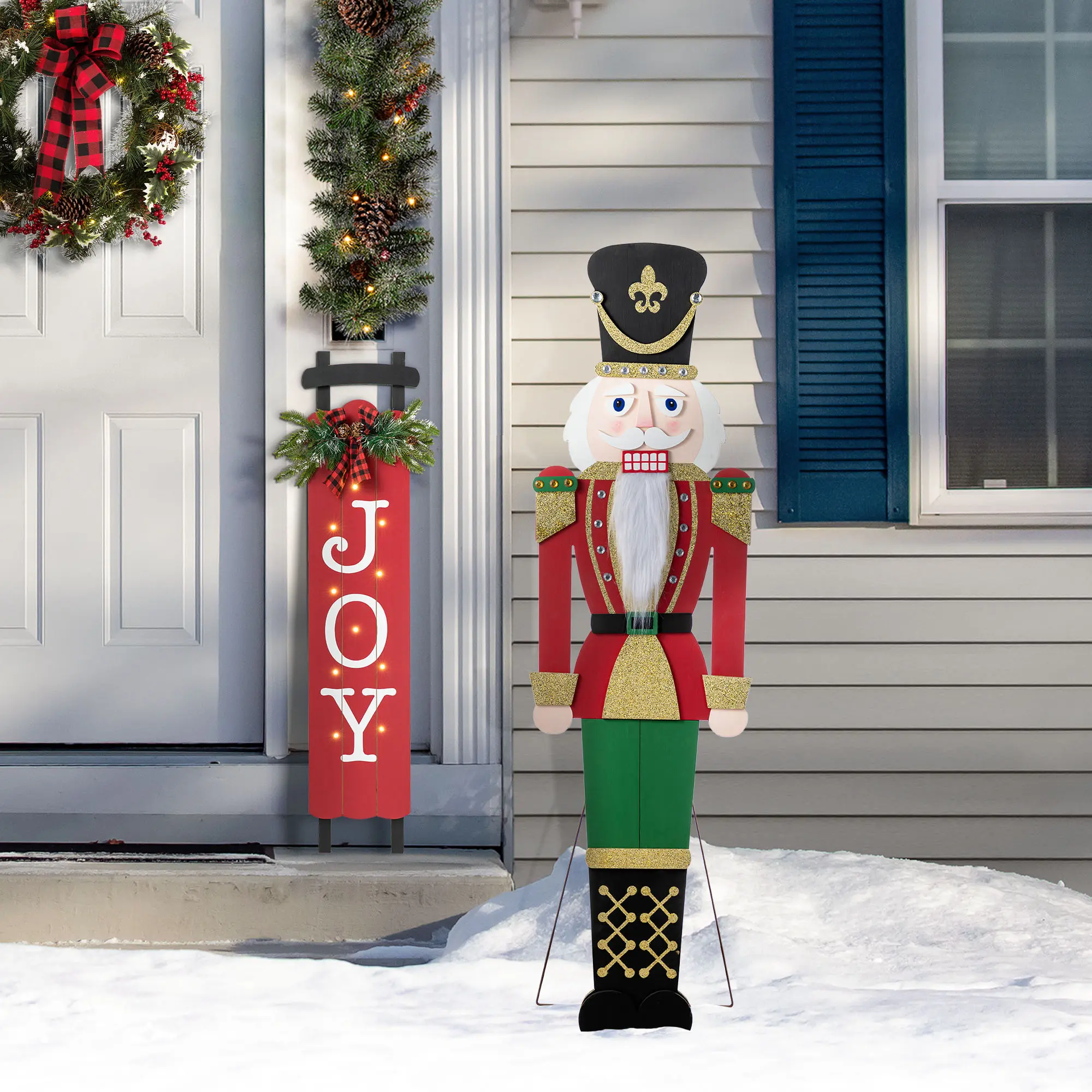 【Christmas in July】 Glitzhome 60"H Christmas Wooden Traditional Nutcracker Porch Decor (KD)
