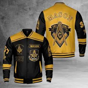 Custom Freemason Varsity Jacket, Masonic Symbol Graphic Design, Unisex Streetwear Style Sizes S To 5XL Gift