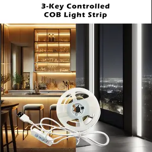 3-Key Control COB LED Strip Light,Available in warm light and white light options, Flexible Bendable Cuttable Design, Easy Installation for Living Room，Bedroom，Kitchen，and other scenes