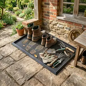 Ottomanson Waterproof Boot Tray Rubber Shoe Mat with Raised Edges, Heavy Duty Non Slip All Weather Entryway Mat for Shoes and Pets, Indoor Outdoor Use, 18" x 28"