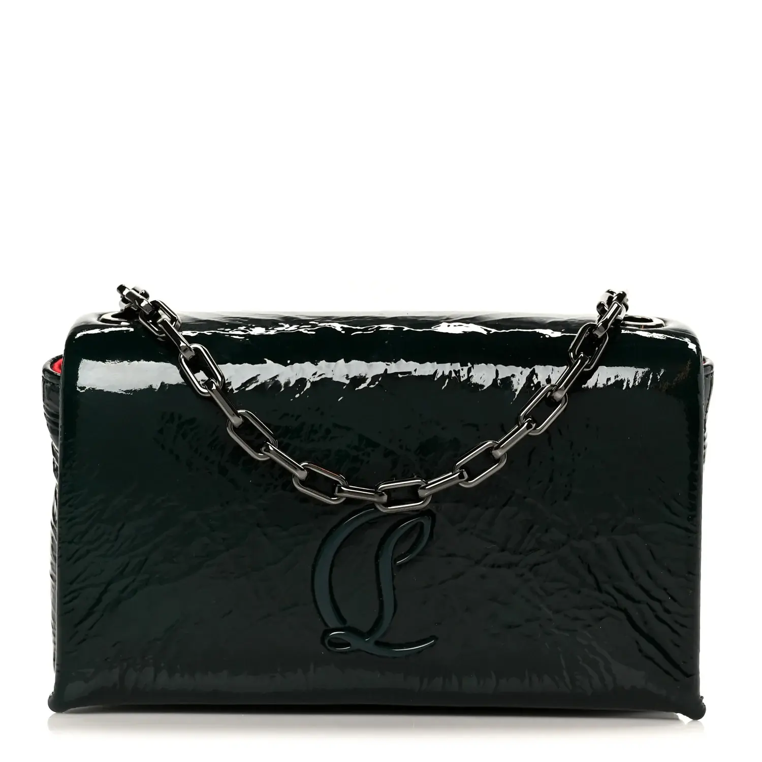 Pre-owned christian louboutin Calfskin Shoulder Bags Naplak Patent Monochrome Loubi54 Shoulder Bag Green