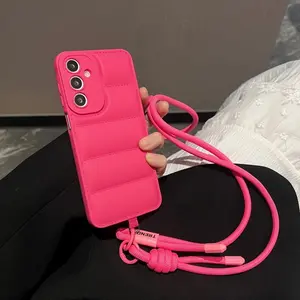 For OPPO A3 Pro A3X A38 A18 A58 A60 A79 A78 A58 A16 A17 5G Fashion Down Jacket Long Lanyard Crossbody Phone Case