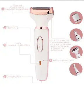 4 in 1 Women's Electric Shaver Best Electric Shaver for Women Bikini Legs Underarm Public Hair Rechargeable Trimmer with Detachable Head Cordless Wet and Dry