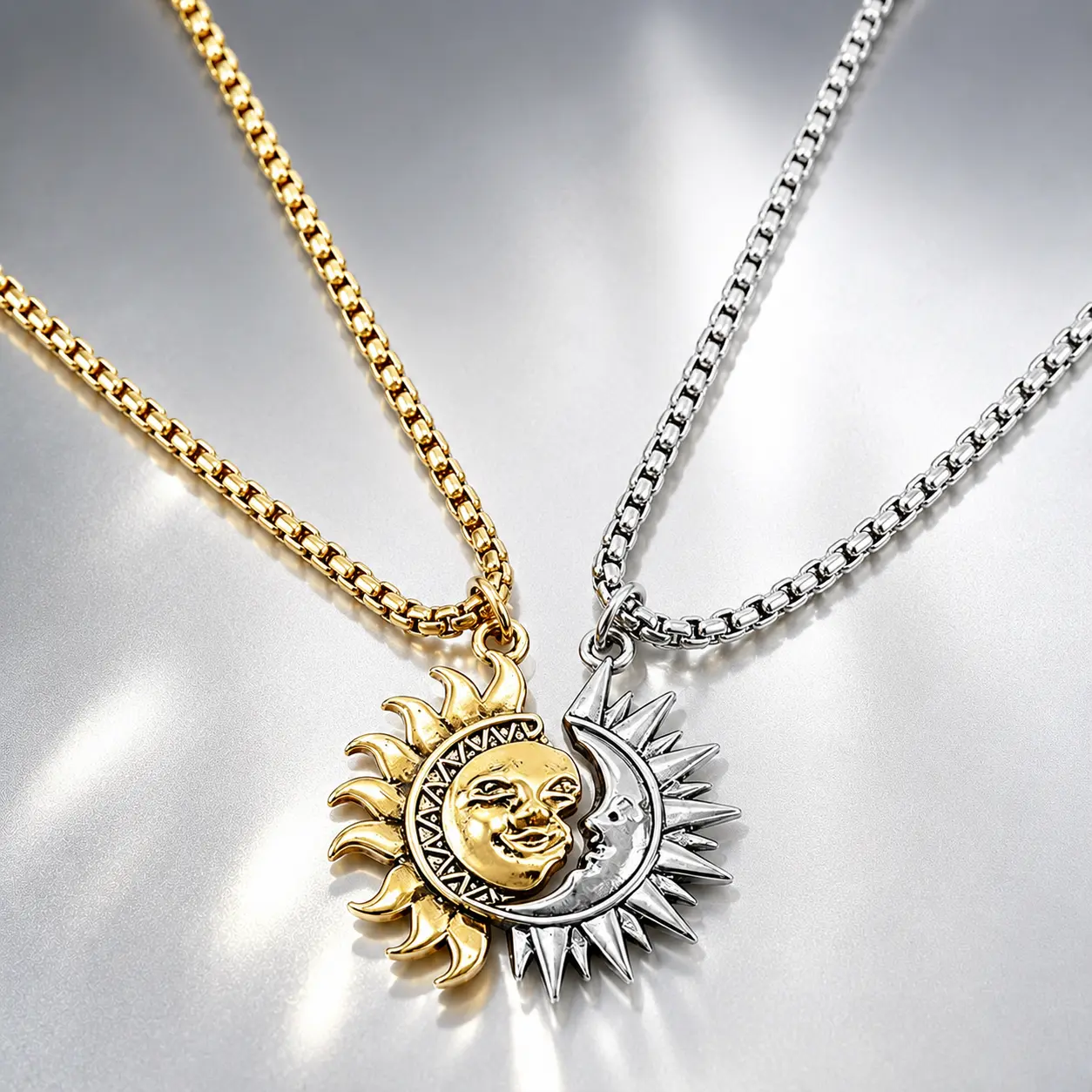 Sun Moon Split Matching Pendant Necklace, Y2K Couple Jewelry for Best Friends, Accessories for Women, Freak Gifts for Her, Moon Asymmetrical Couple Necklace Men