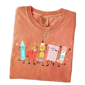 Cute School Supplies Comfort Colors Shirt, Back To School Teacher Shirt, Crayon Pencil Notebook Graphic Tee, Kindergarten Teacher Gift