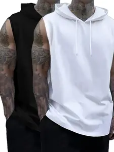 Men's Solid Color Plain Hooded Tank Top, Casual Sleeveless Top for Summer, Men's Clothes for Daily Wear, Vest, Menswear, Tropical