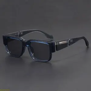 2026 new rectangular narrow frame niche unique gray-blue square thick frame sunglasses UV protection retro simple sunglasses
