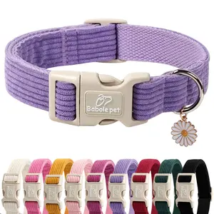 Babole Pet Adjustable Corduroy Dog Collar with Cute Charms, Lightweight Pet Accessory for Small, Medium & Large Dogs