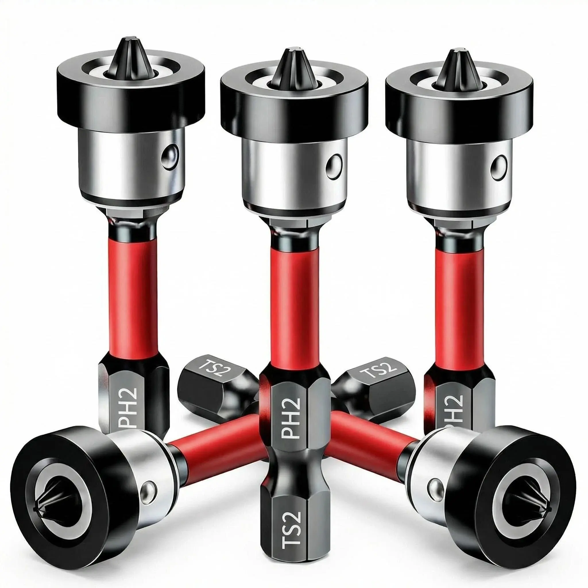 5PCS Magnetic PH2 Tip Drywall Drill Bit Set - 50mm, 1/4-Inch Hex Shank, Adjustable Depth Stop, High Hardness, Accurate Positioning, Prevents Overdrilling & Stripping for Plasterboard Screw Control