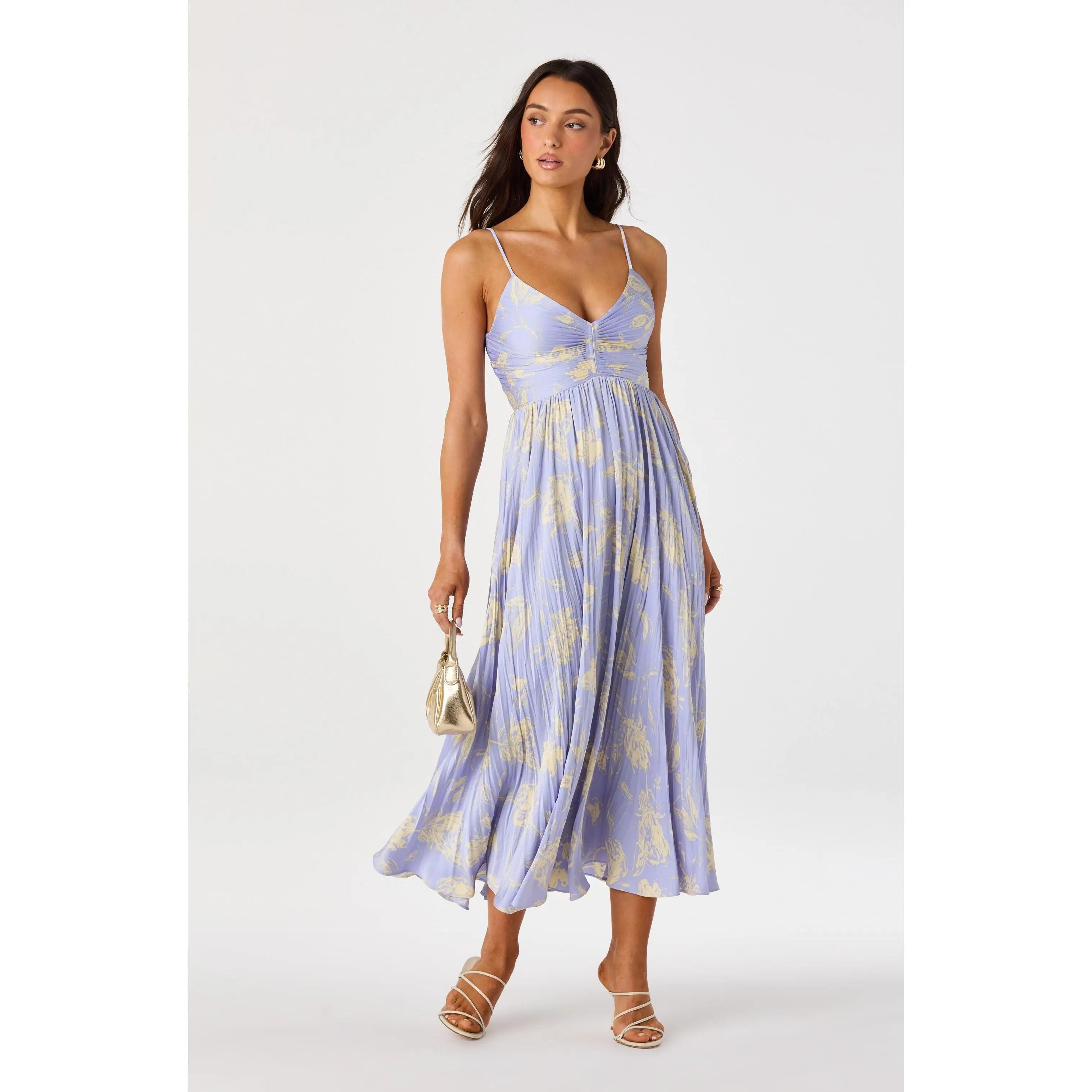 Maeve Floral Pleated Satin Midi Dress - TikTok Shop Maeve Floral Pleated Satin Midi Dress - TikTok Shop