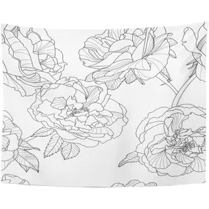 Tapestry Grey Line Floral Black White Outline Rose Flowers Design Linear Home Decor Wall Hanging Living Room Bedroom Dorm. Multiple sizes are available for selection.