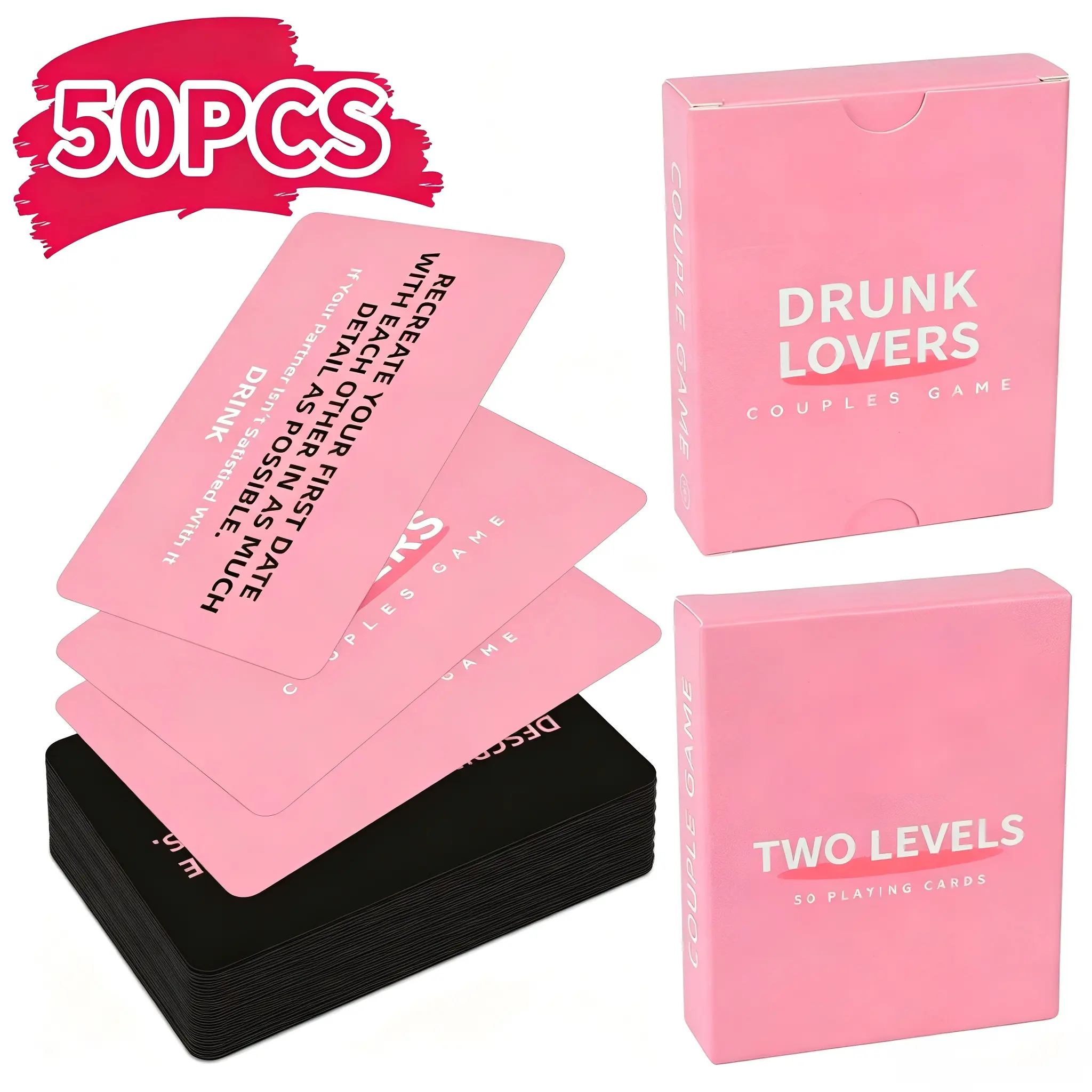 Drunk in Love Couples Drinking Game 50 Cards, 2 Tier Romantic Challenge & Question Card Deck, Fun Interactive Party Game for Date Night Valentine's Day Anniversary Couple Gift