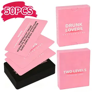 Drunk Lovers 50PCS Couple Drinking Game Cards, Two Levels Romantic Dare & Question Playing Card Set, Fun Interactive Party Game for Date Night, Valentine, Bachelorette, Night In & Friends Gathering