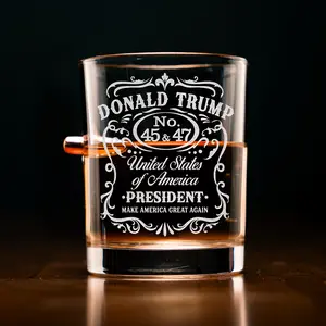 Vintage Trump 45 47 Bullet Whiskey Glass, MAGA 11oz Rock Glass Gifts for Men Drinkware