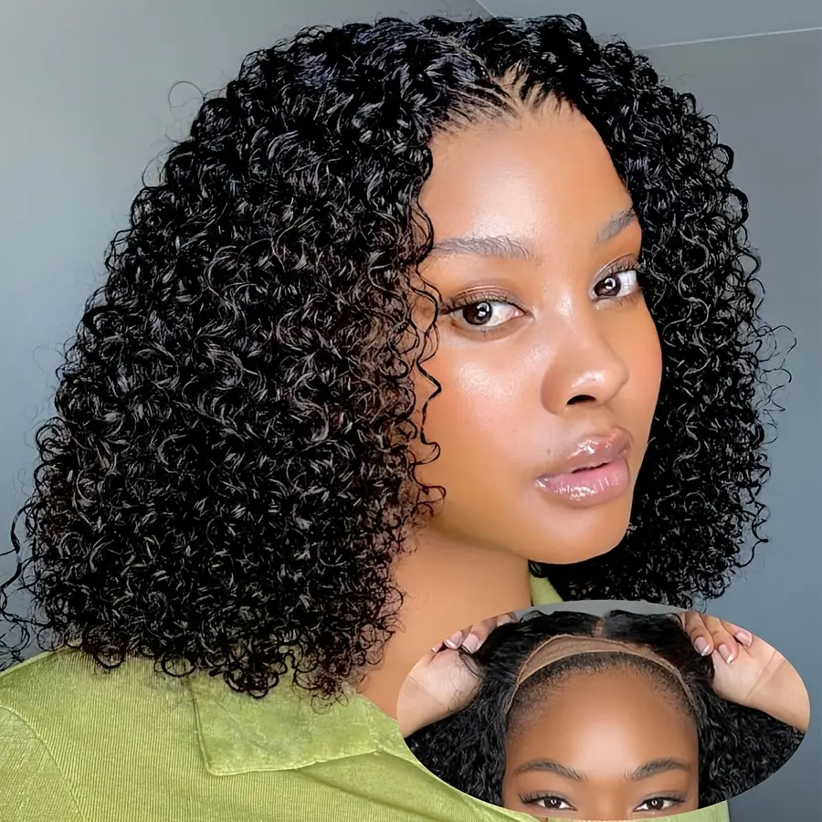 New 2025 Arrivals Glueless Kinky Curly Bob Wig with 4x4 Transparent Lace Front - 150% Density Brazilian Human Hair, Pre-Plucked No Glue Closure Wigs for Women, Natural Color, Upgraded Comfort Fit for All Head Sizes & Ethnicities, Short Hair Wigs, Easy Wea