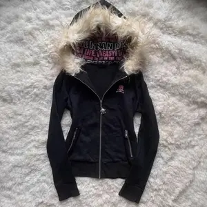 Gothic Style Hooded Cardigan Letter Print Women's Thickened Winter Coat Fur Collar Design Zipper Jacket