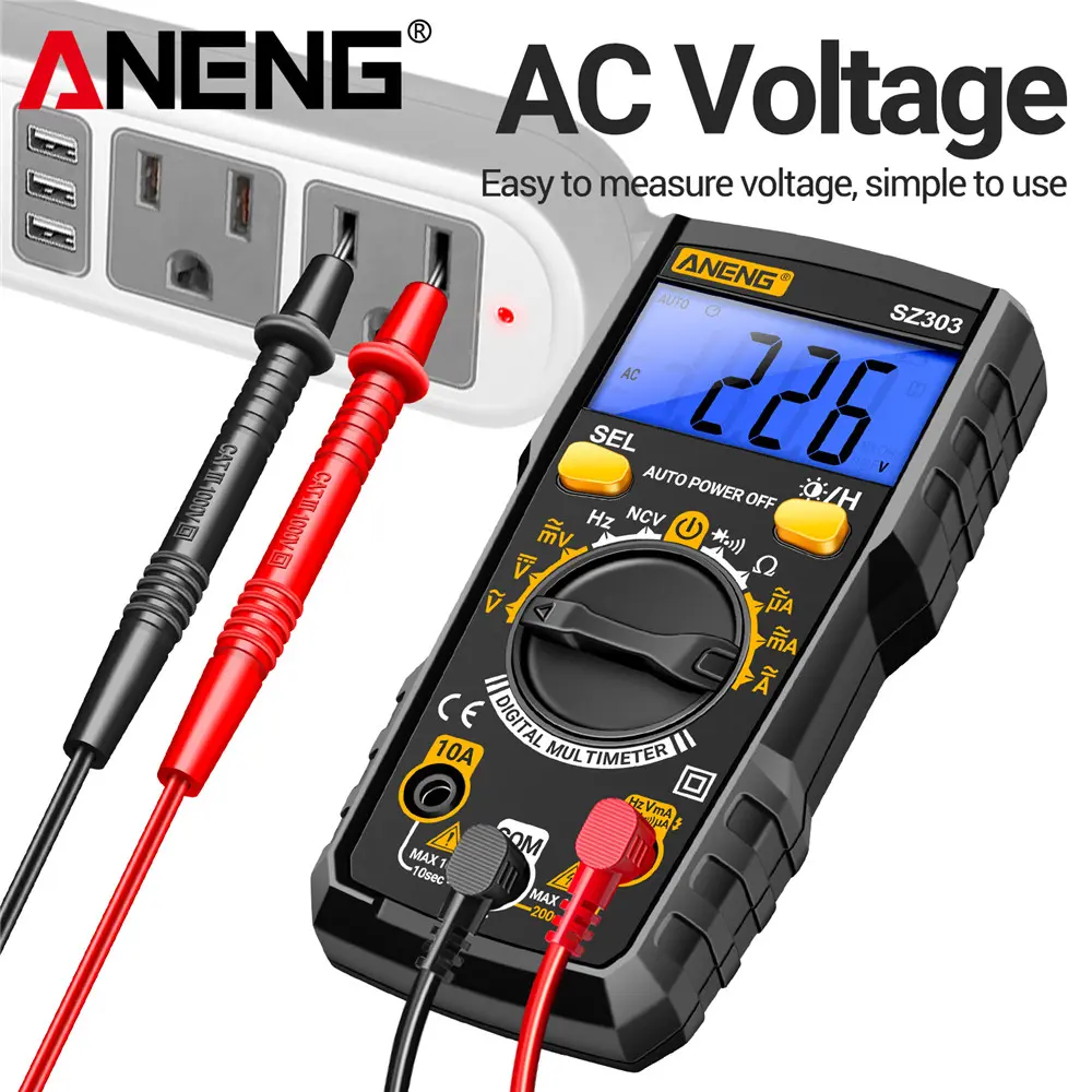 ANENG SZ303 Digital Multimeter - Versatile Electronic Tool with NCV Function, Blue Backlit Display, Auto Power Off, Audible and Visual Alarms, Flashlight for Voltage, Current, Resistance, Capacitance, Hz, Temperature, Home Repairs, Father's Day Gift