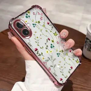 For iphone.Electroplated Four-Corner Protection Shockproof Case for Iphone 16 Pro Max, 16E, 15, 14, 13, 12, 11, X, 13 Pro Max, Shiny Edge, 6, 7, 8, Transparent Phone