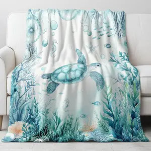 Sea Turtle Blanket Soft Fleece Throw for Women Kids Adults Sea Turtle Gifts for Birthday Christmas Valentine Turtle Decor for Bedroom Living Room Couch Bed Sofa, Printed on One Side with a Plain White Back, Halloween Thanksgiving Christmas Gift