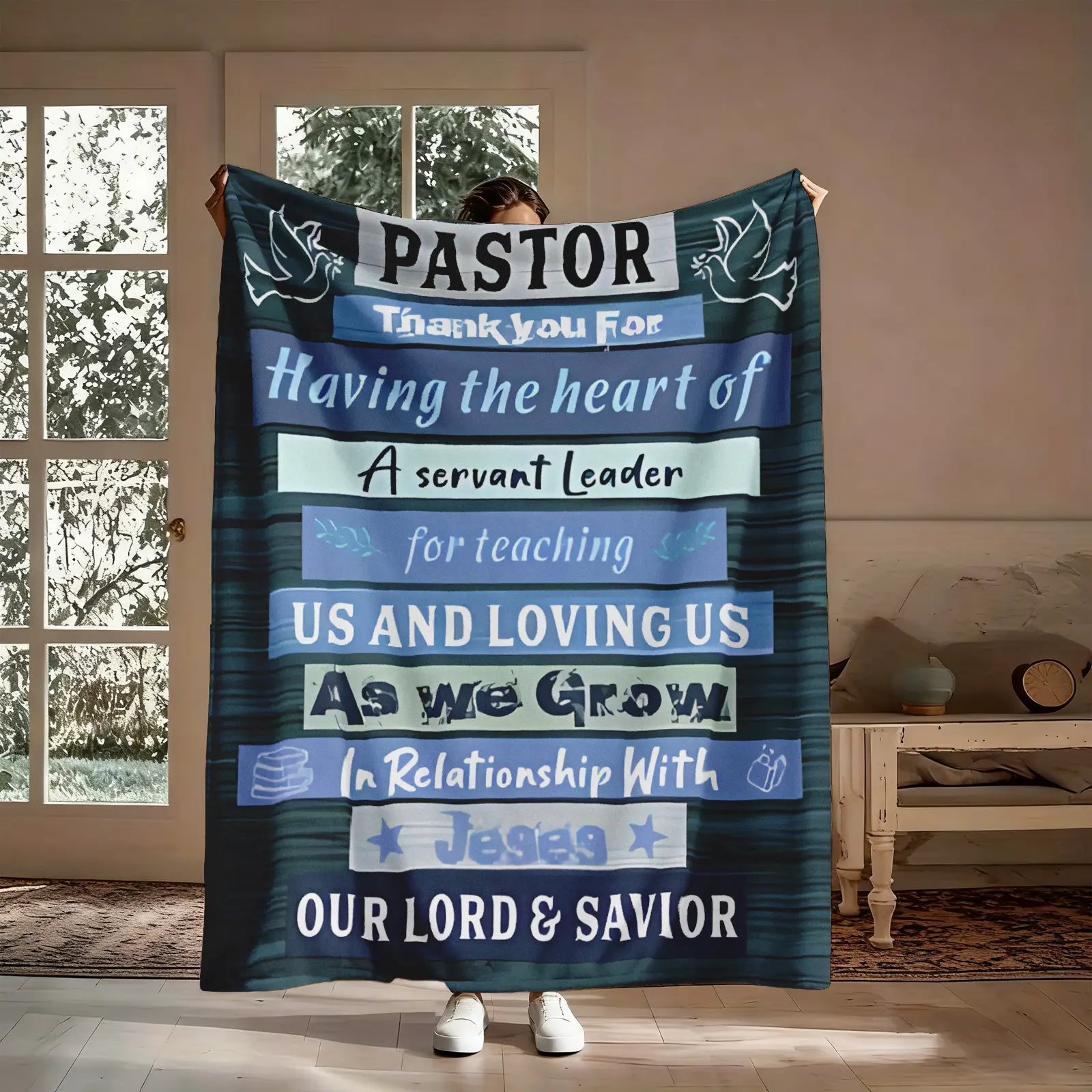 Pastor Appreciation Flannel Throw Blanket - Barrier, Insulation, Religious Illustration Throws, Servant Leader Pattern, Soft Cozy Warm, Religious Gift for Pastors, Christmas Birthday Holiday Present for Bedroom Couch, Barrier Blanket Throws