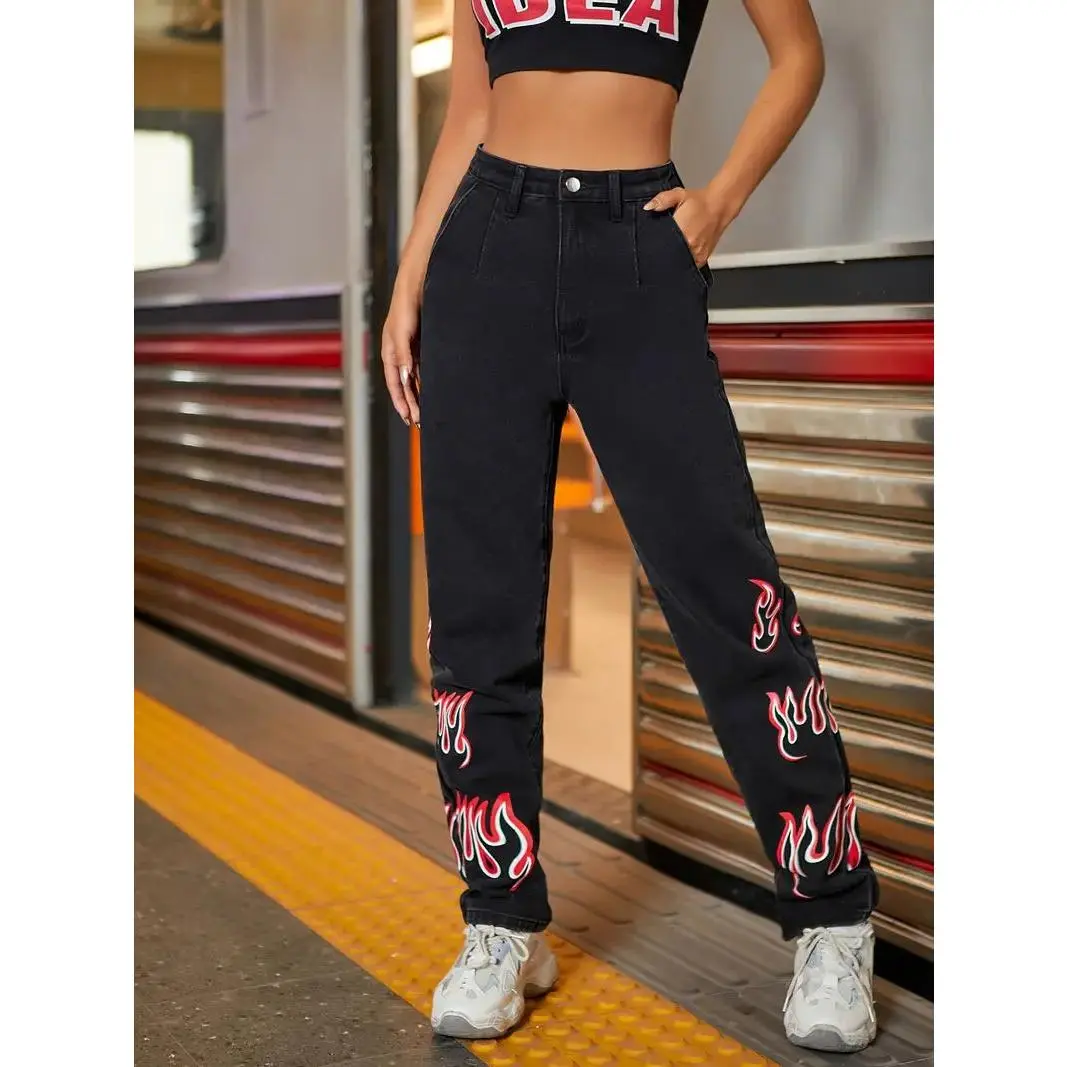 Black High Rise Straight Leg Grunge Denim Jeans