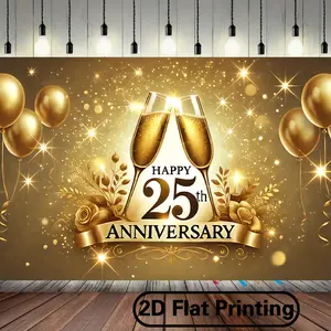 2D Backdrop Banner 1pc, Happy 25th Anniversary Polyester Fabric Wall Covering, Background Cloth for Living Room, Bedroom, Office, and Outdoor Decor, Ideal for Parties and Holiday Gifts, 243.84x182.88cm White